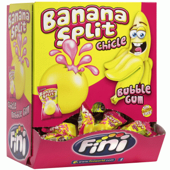 Fini BANANA SPLIT Bubble Gum/Kaugummi flüssige füllung Banane  Geschmack - 200 S